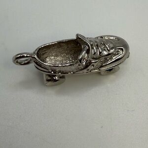 FULLER Silver Tone Roller Skate Charm Pendant Blue Rhinestone Wheels